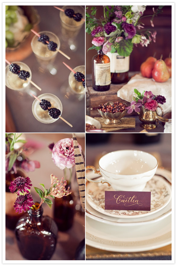 Vintage plum wedding inspiration MMM Blackberry champagne cocktails and an
