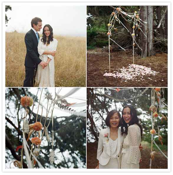 crafty bohemian wedding Lacey created an arbor that was lightweight enough