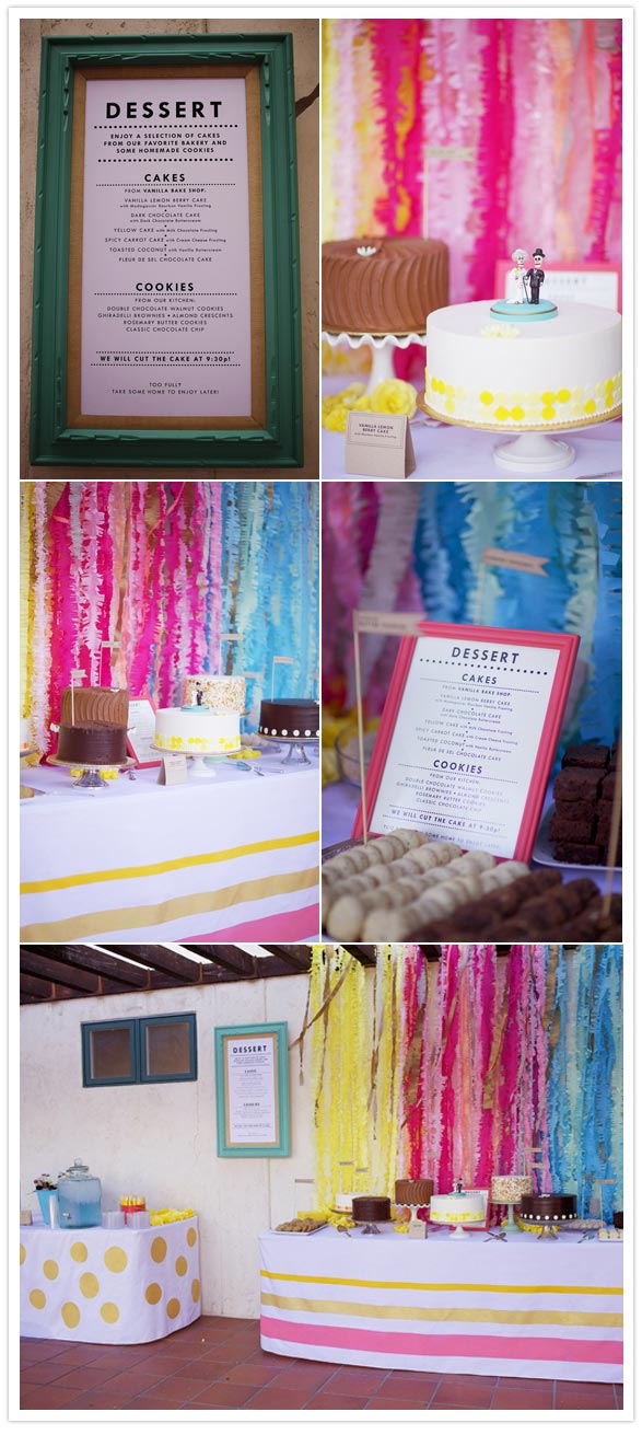 bright cheerful crafty wedding Oh and the painted table cloths yep