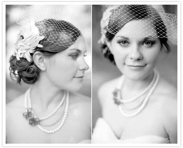 Morgan's cute necklace and veil hairpiece was handmade by her mother and 
