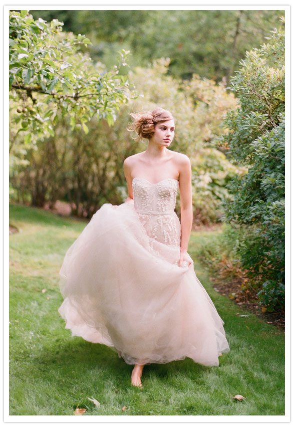 blush wedding dress This beauty is a Monique Lhuillier embroidered illusion