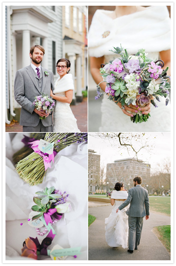 geek chic wedding Bridesmaids carried dried bouquets of french lavender