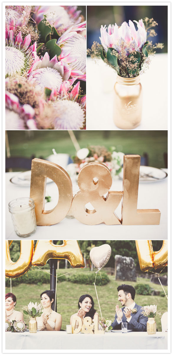 gold wedding reception decor When in doubt grab some gold spray paint and 