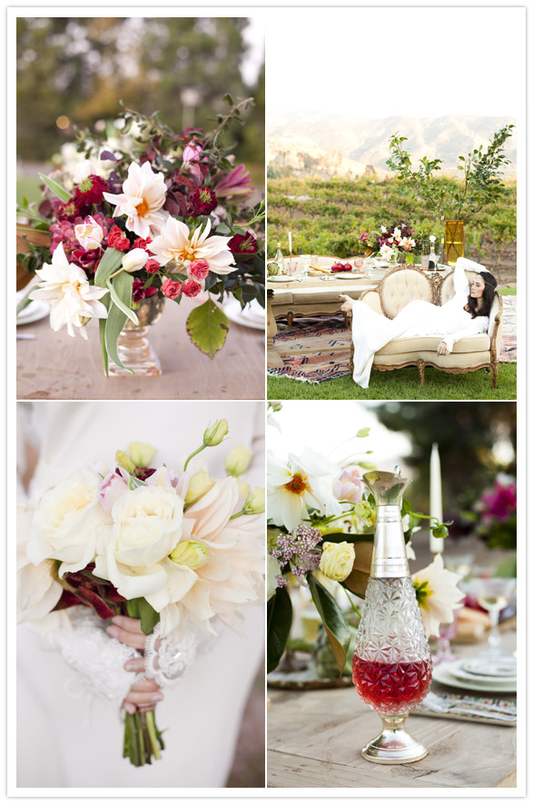pink red and white flowers Romantic Renaissance wedding inspiration