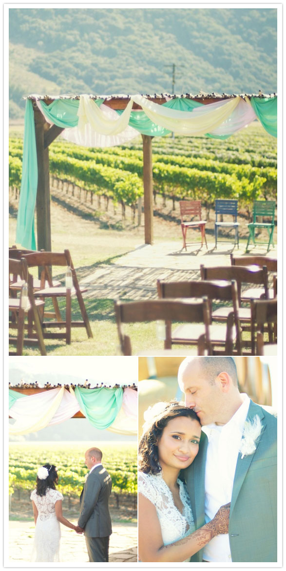 california vineyard wedding All the draping fabric you see on the arbor are