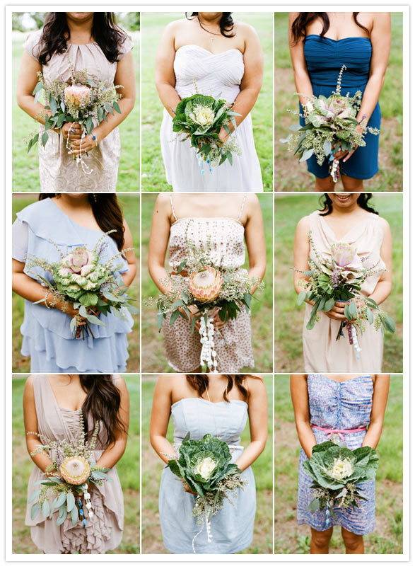 The bridal bouquet was a big lush arrangement that included garden roses 