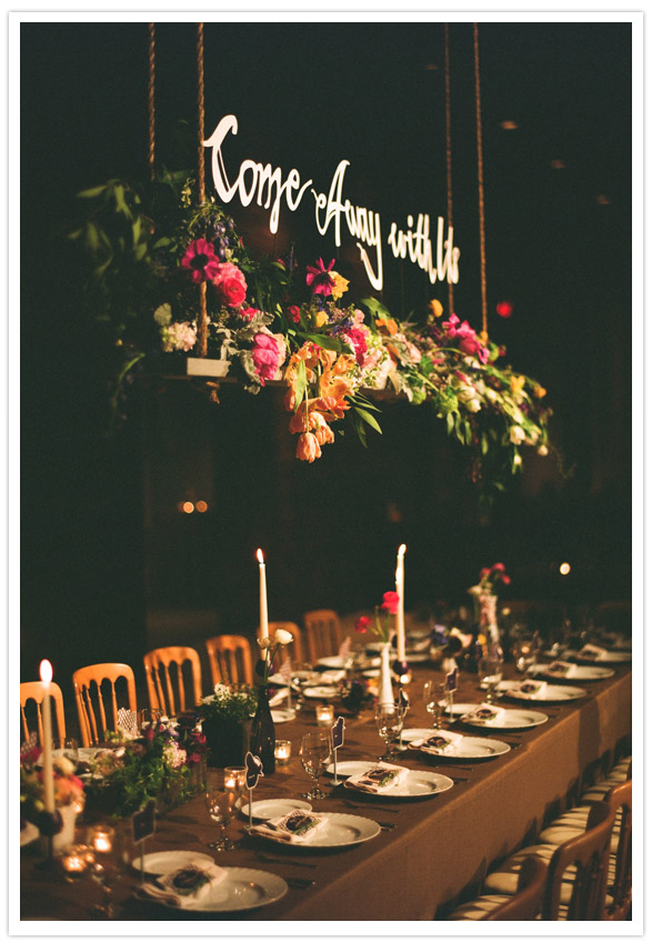 floating floral reception centerpiece with cutout