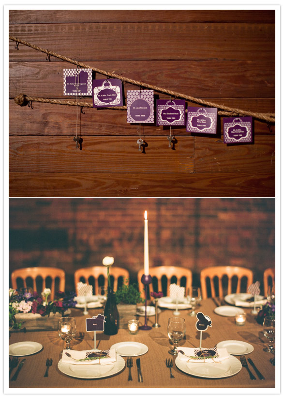 hanging key purple escort cards