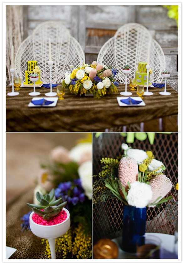 leopard print tablecloth with white tassels neon wedding inspiration