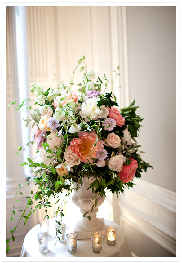 Floral Arrangements of Pinks Peaches and Violets