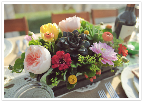 Peony Succulent and Bright Floral Reception Centerpieces