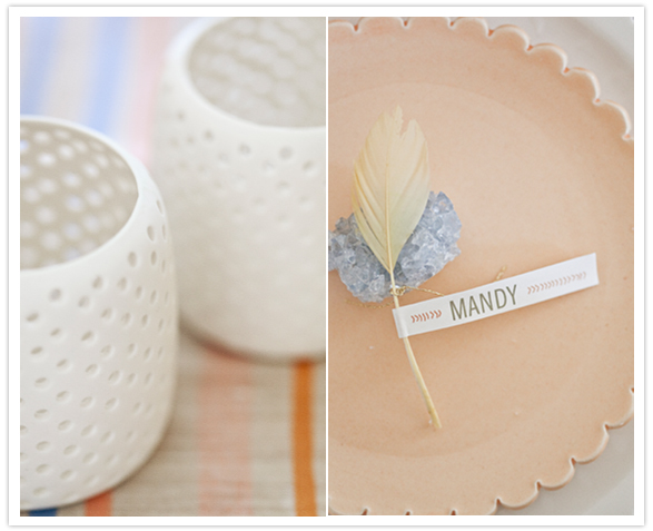Votives and Feather Namecard Details from the table-setting