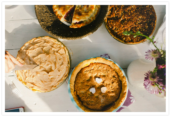 Farmhouse Anniversary Party Homemade pies at a wedding