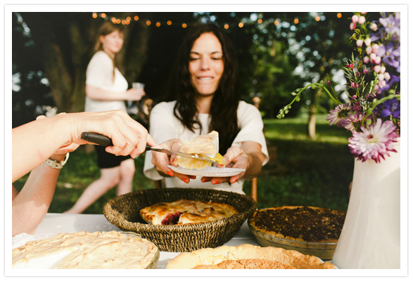 Farmhouse Anniversary Party Homemade pies at a wedding