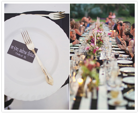 black and white reception decor