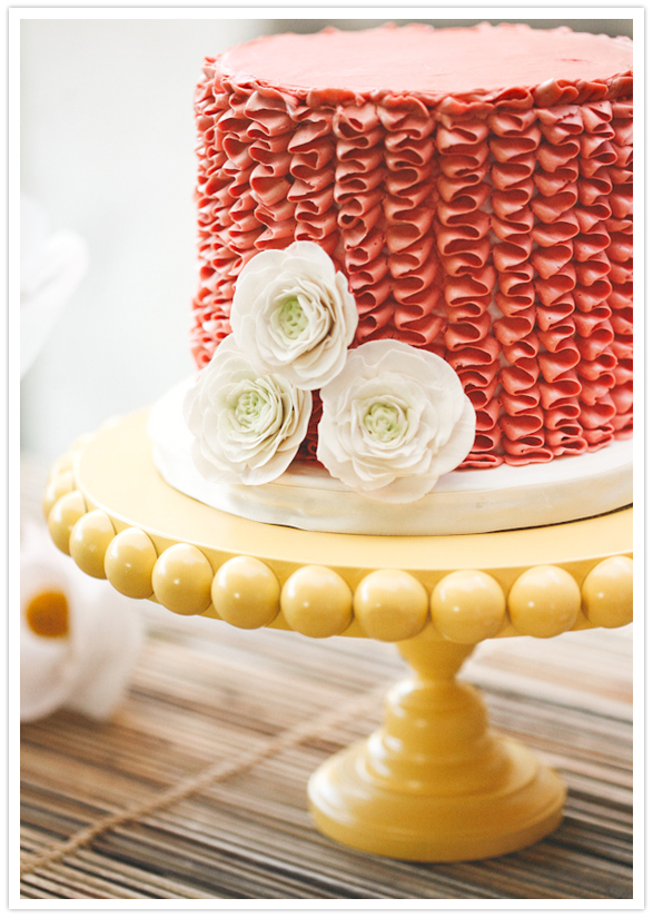 pink ruffles and floral cake