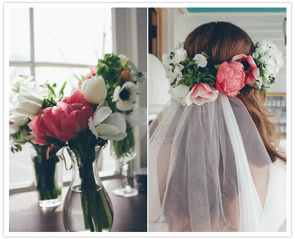 pink and white sweetpea and anemone flower crown