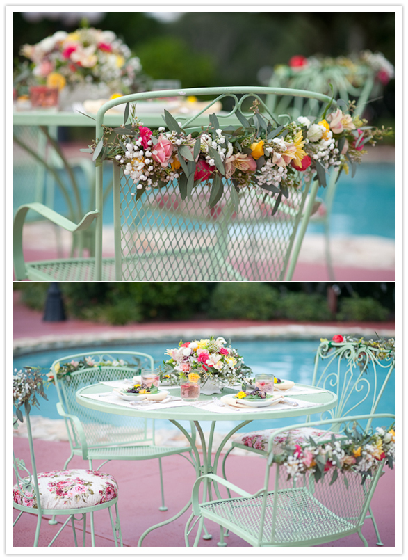 floral wrapped poolside table