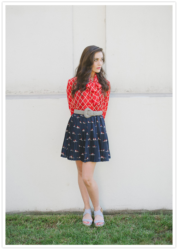 vintage red blouse and forever21 blue skirt vintage red blouse and forever21 blue skirt