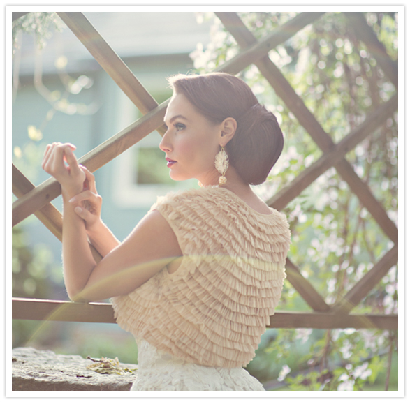 white floral wedding dress and beige ruffled bolero white floral wedding dress and beige ruffled bolero