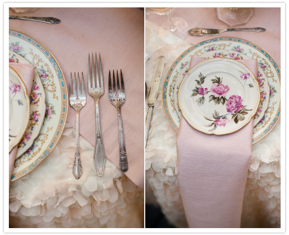 floral dinnerware and engraved silverware