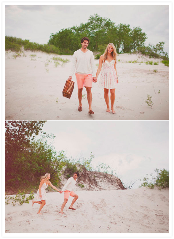 beach picnic engagement photos