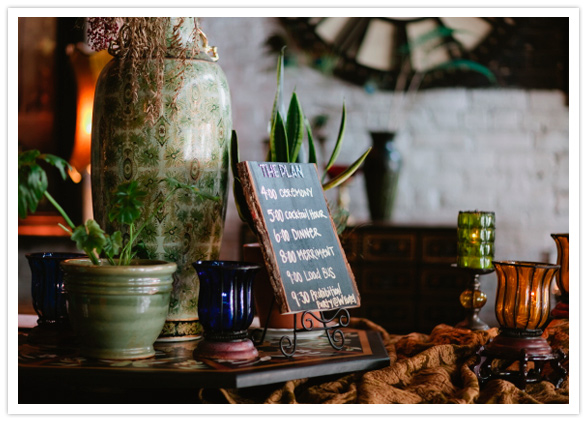 potted plant and chalkboard decor