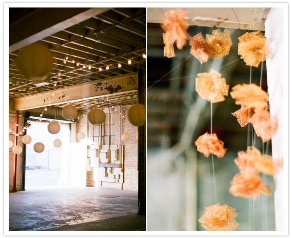 paper lantern and pouf garland decor