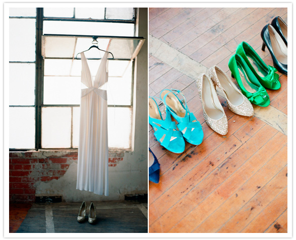 BCBG dress and Nine West gold sparkle shoes