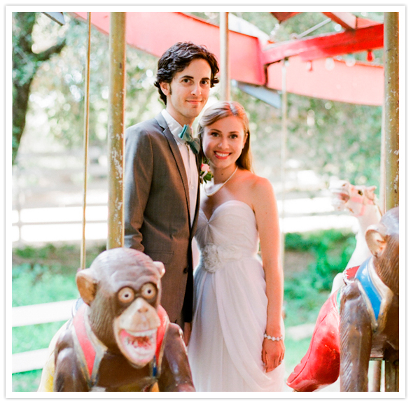 merry-go-round wedding portrait