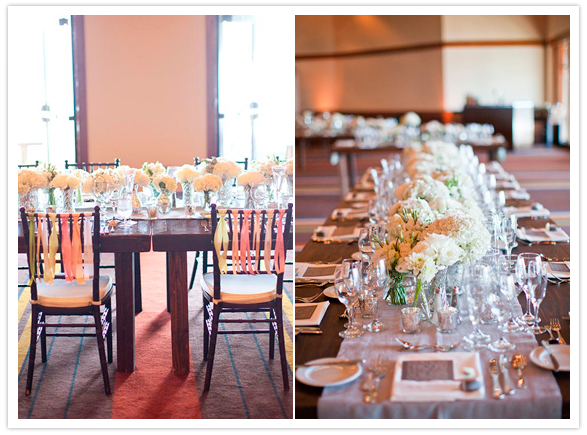 ribbon adorned chairs and rows of centerpiece florals ribbon adorned chairs and rows of centerpiece florals