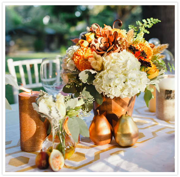 gold, copper and orange tablescape colors
