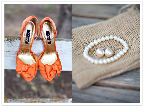 orange, bowed heels and delicate pearls orange, bowed heels and delicate pearls