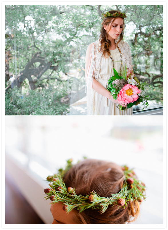 vibrant pink bouquet and pine cone headpiece vibrant pink bouquet and pine cone headpiece