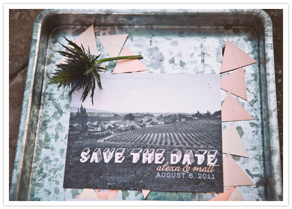 rustic Napa Valley save the date postcard and triangle cutouts rustic Napa Valley save the date postcard and triangle cutouts