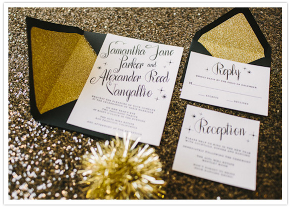 Black, white  gold New Yearâ€™s wedding ideas