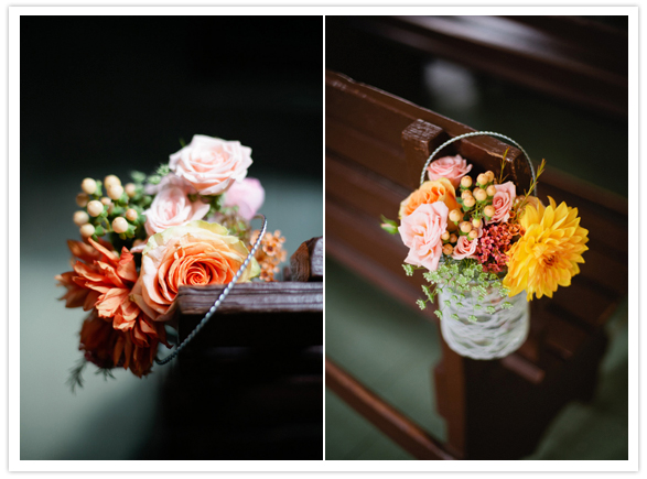 end of aisle tin basket of colorful flowers end of aisle tin basket of colorful flowers