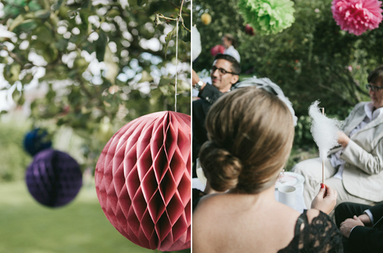 paper tree ornaments and cotton candy
