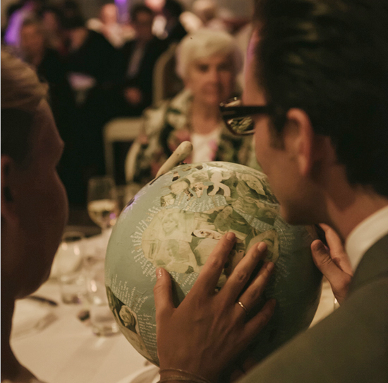 bride and groom globe