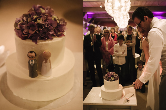 hydrangea topped white wedding cake