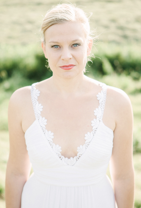 delicate flower trim and deep v-neck wedding dress