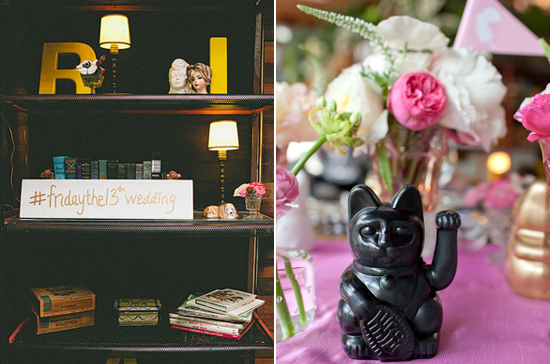 black good luck cat statues and wedding hash tag