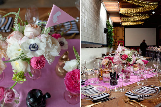 pink and white flowers and black accents