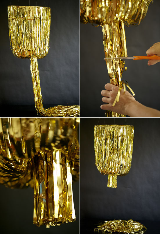 DIY gold fringe chandelier DIY Projects 100 Layer Cake