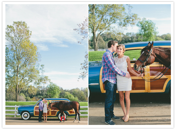 vintage woody wagon and horse