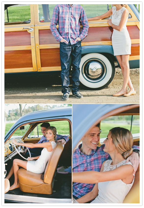 vintage woody wagon engagement portraits