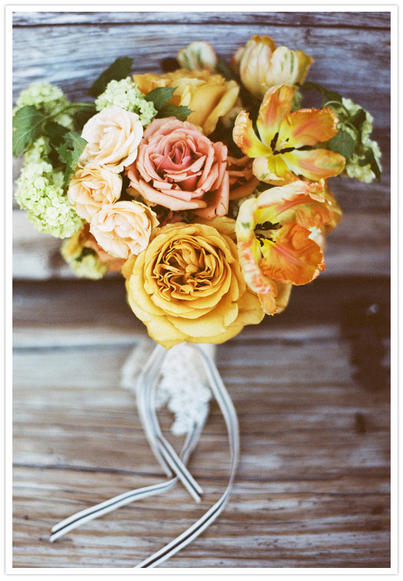 parrot tulip and garden rose bouquet