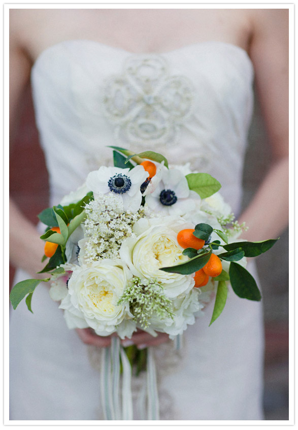 white anemone and citrus bouquet