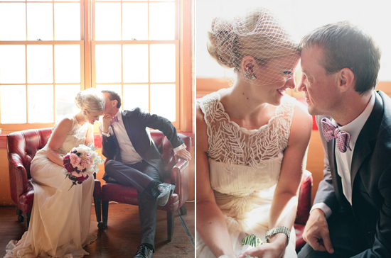 Tadashi Shoji wedding dress and twisted chignon 