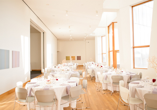 all white linens with pops of crimson